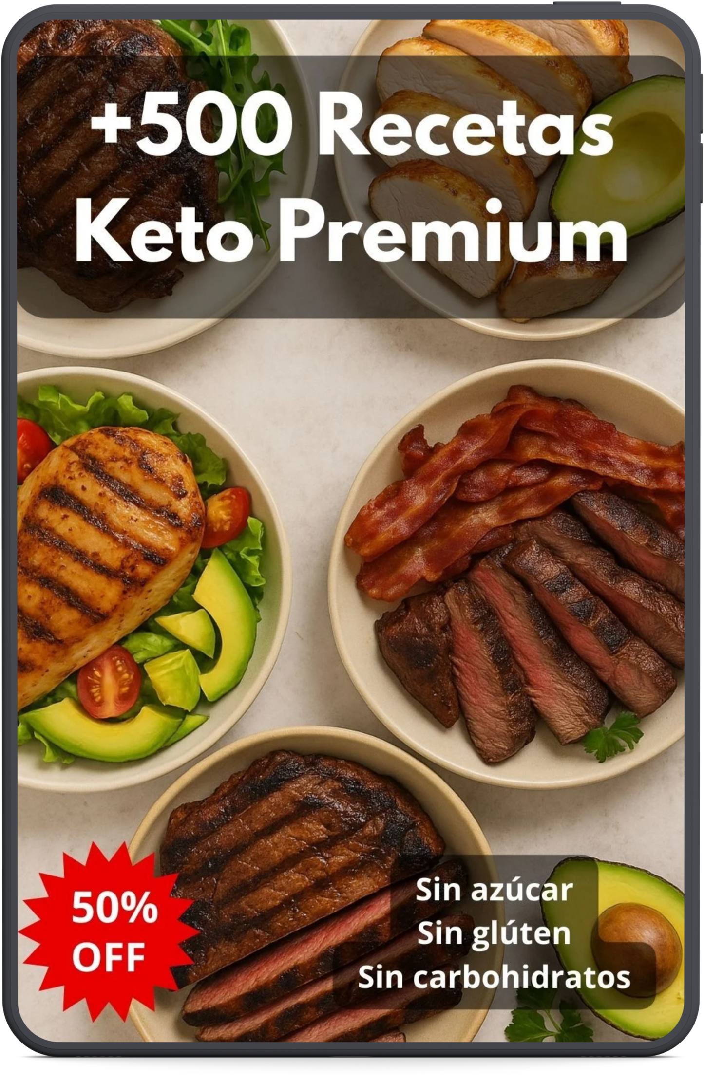 +500 Recetas Keto PREMIUM SIN Azúcar SIN Gluten + 8 BONUS